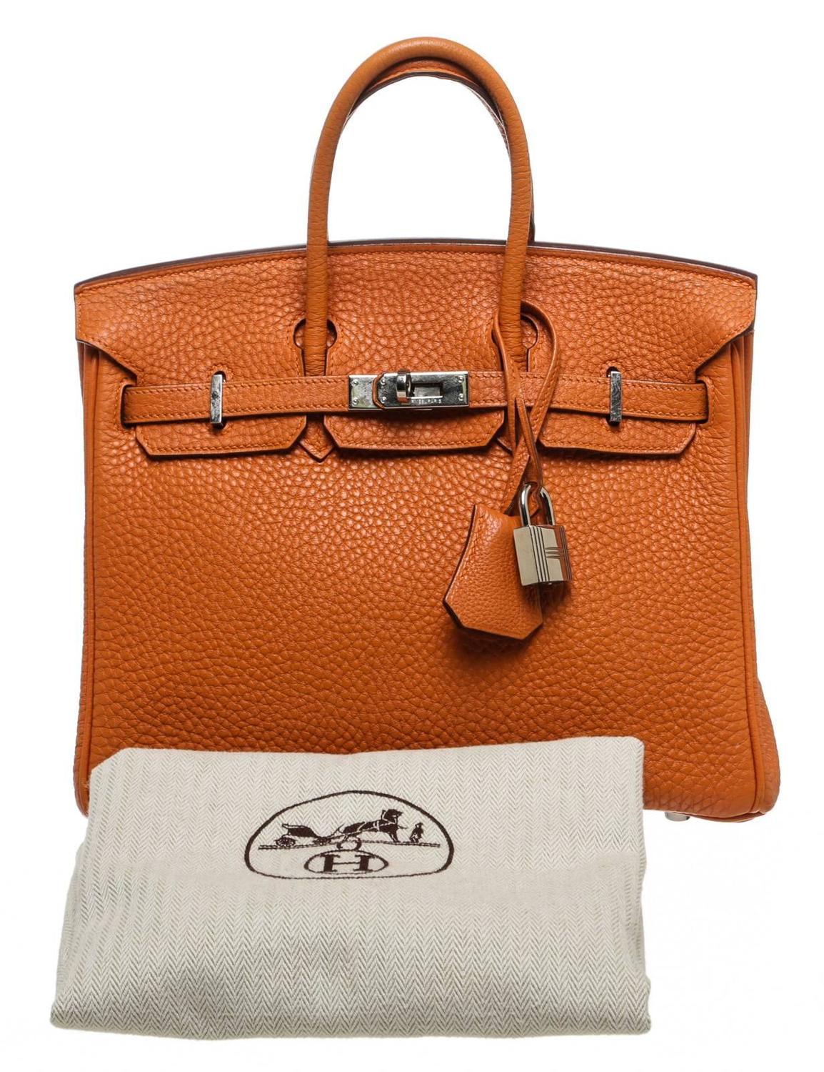 hermes orange leather handbag birkin  