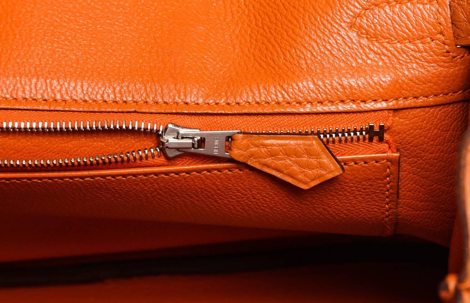 hermes orange leather handbag birkin  