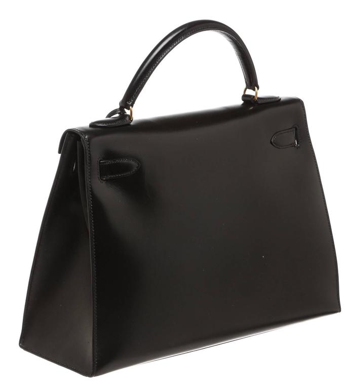 Hermes Black Leather 32cm Kelly Handbag GHW For Sale at 1stDibs