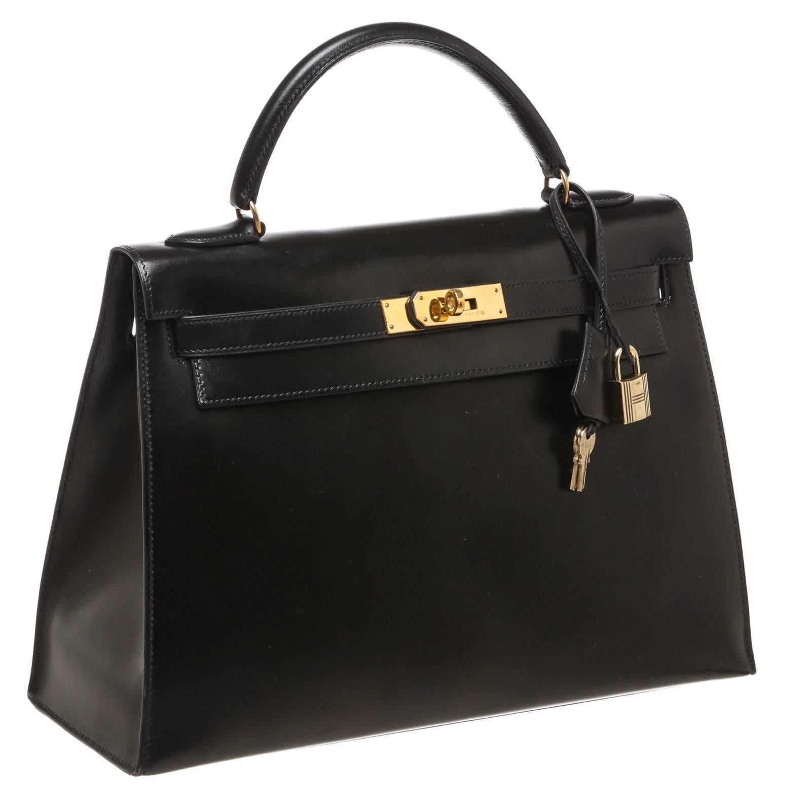 Hermes Black Leather 32cm Kelly Handbag GHW In Good Condition For Sale In Corona Del Mar, CA
