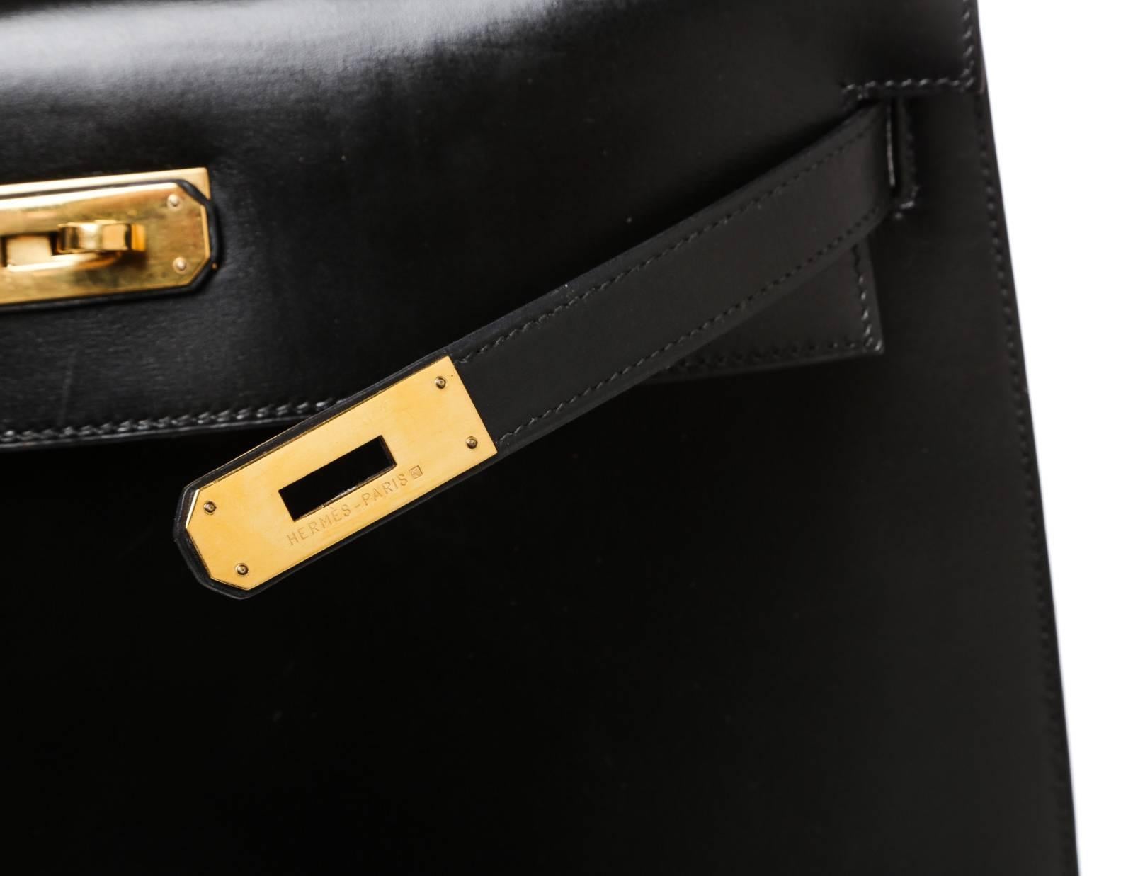 Women's Hermes Black Leather 32cm Kelly Handbag GHW For Sale