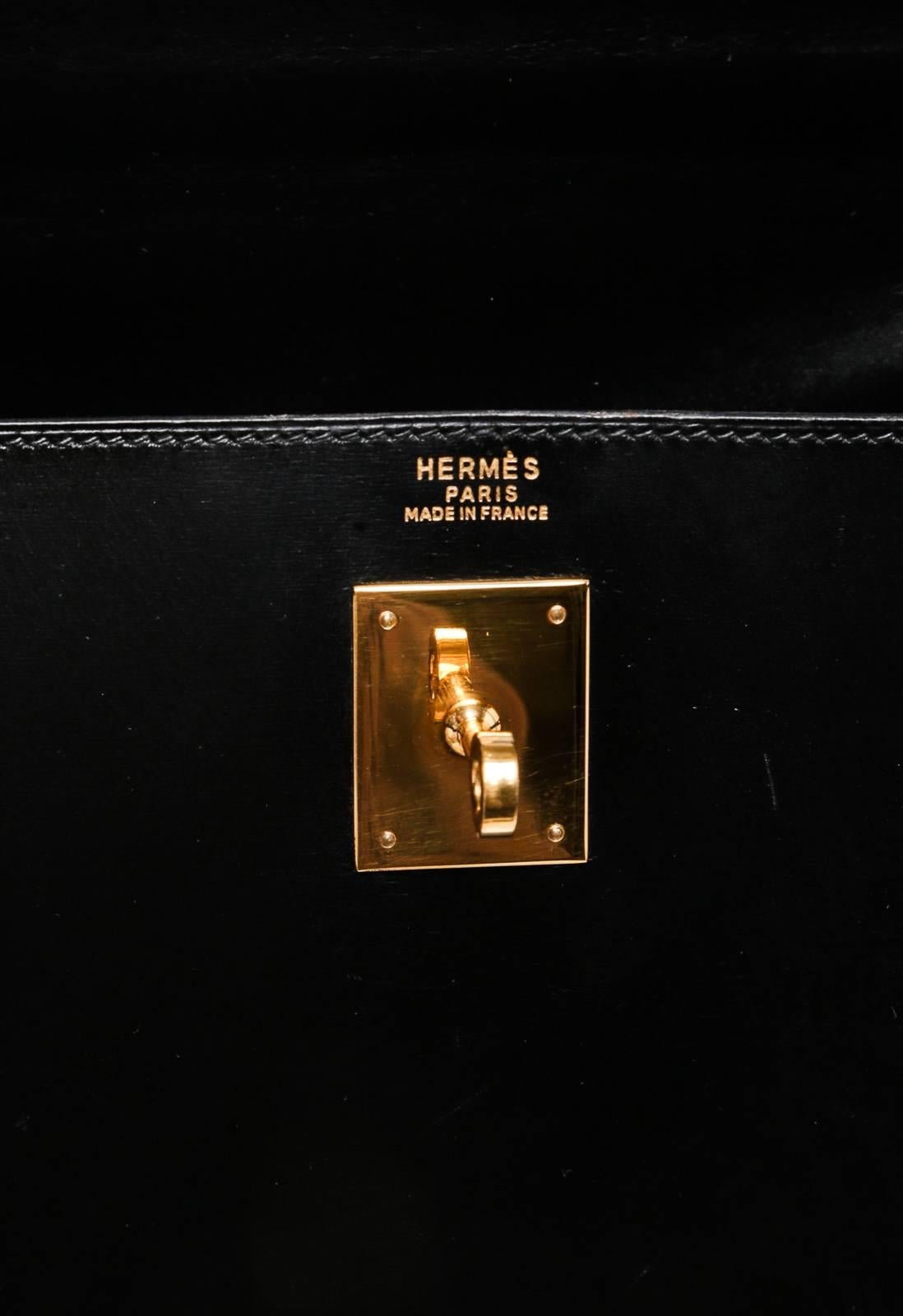 Hermes Black Leather 32cm Kelly Handbag GHW For Sale 3