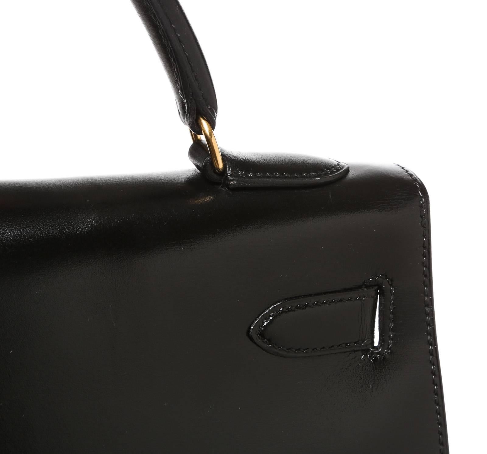 Hermes Black Leather 32cm Kelly Handbag GHW For Sale 4
