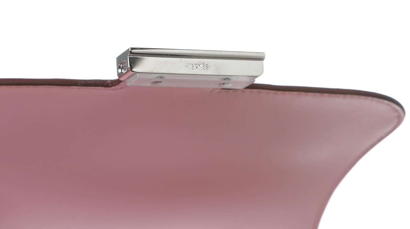 Hermes Pink Leather and Lizard Buckle Constance 18cm Handbag For Sale 1