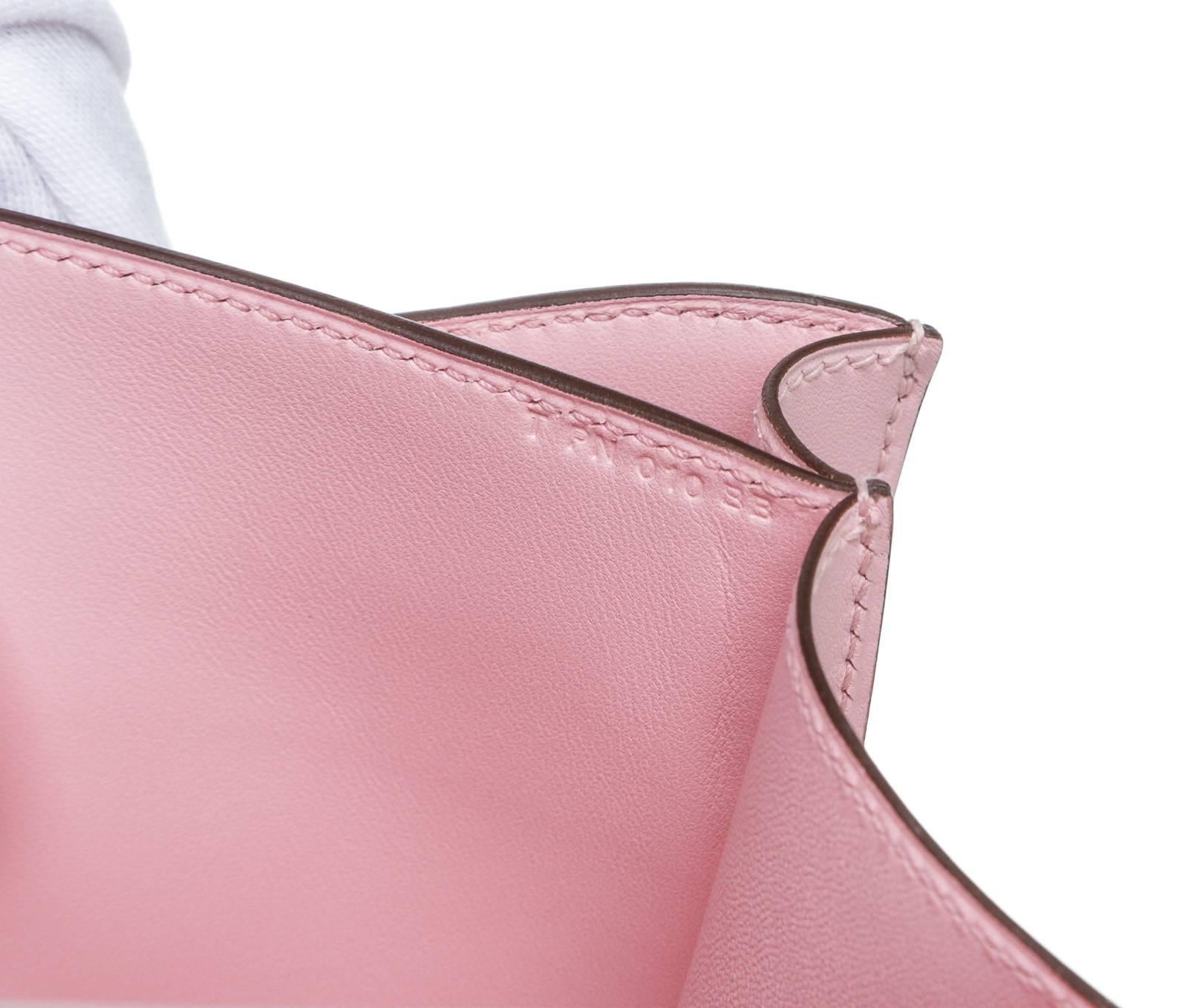 Hermes Pink Leather and Lizard Buckle Constance 18cm Handbag For Sale 5