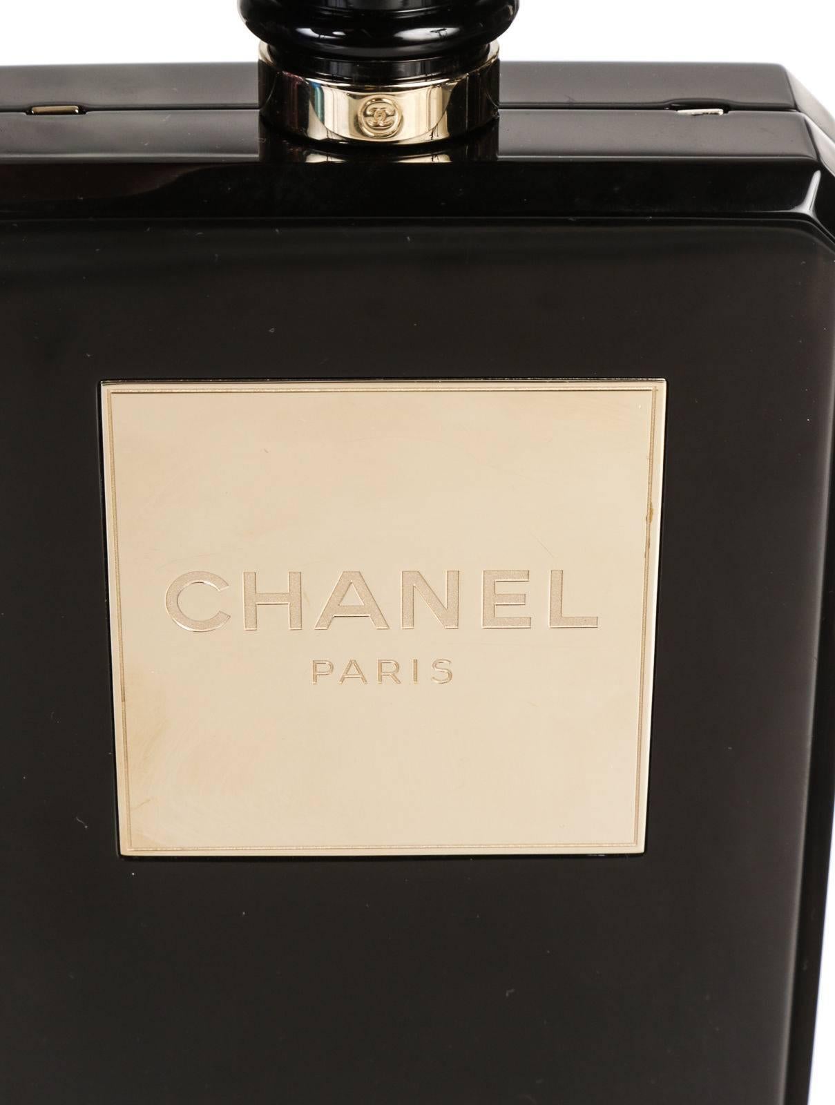 Chanel Black Plexiglass Perfume Bottle 14C LTD Clutch Handbag For Sale 1