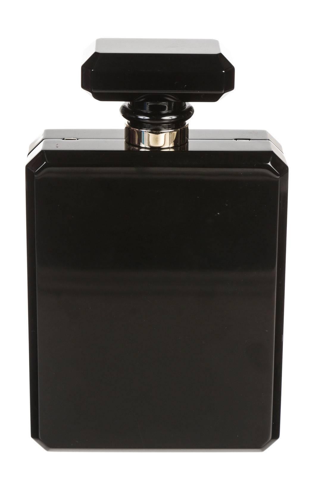 Chanel Black Plexiglass Perfume Bottle 14C LTD Clutch Handbag In Good Condition For Sale In Corona Del Mar, CA
