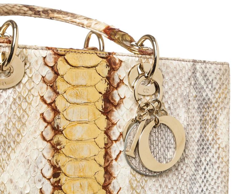 Christian Dior Tan Snakeskin Lady Dior Tote Handbag at 1stDibs