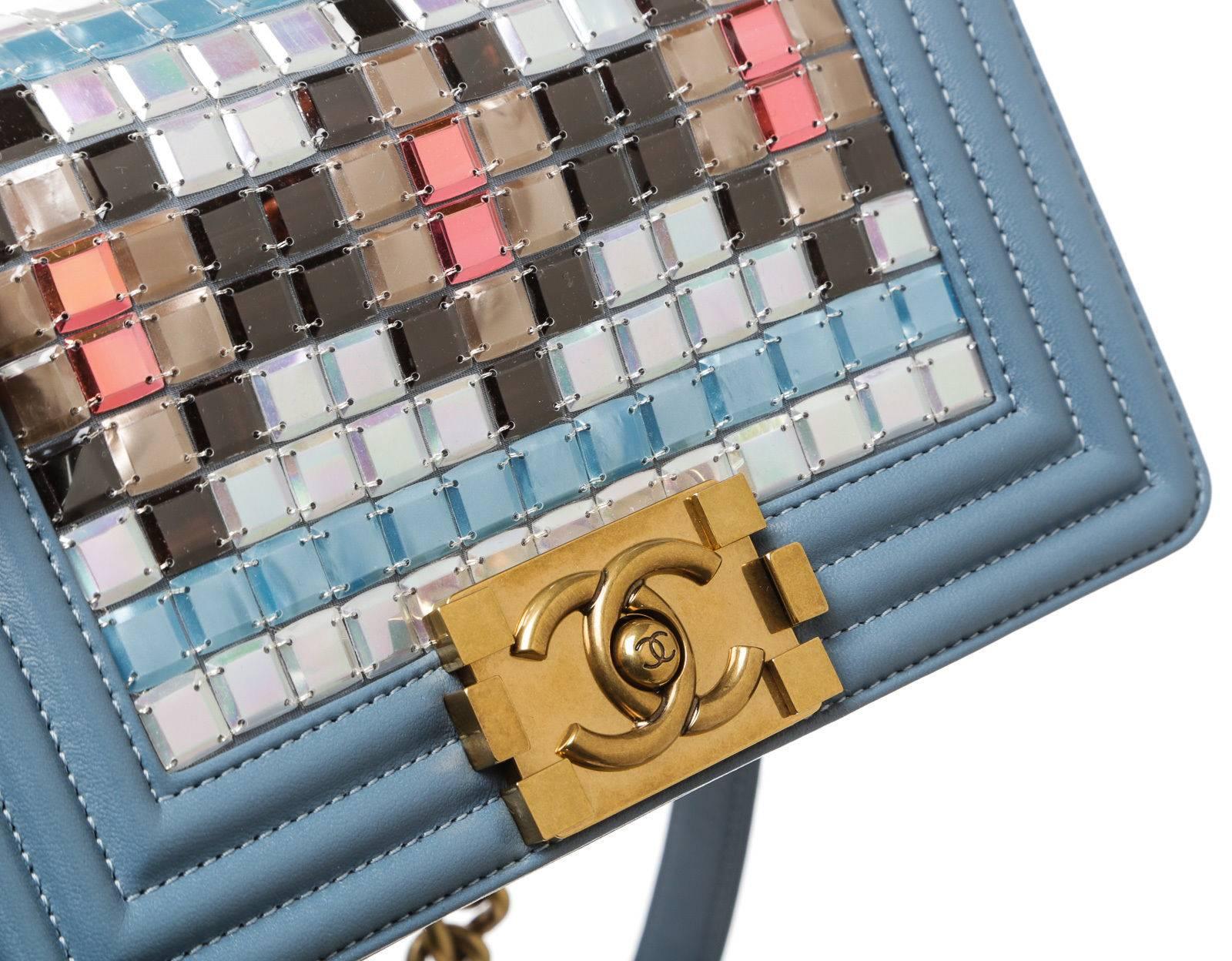 Gray Chanel Light Blue Leather Mosaic Boy Bag Handbag 15k For Sale