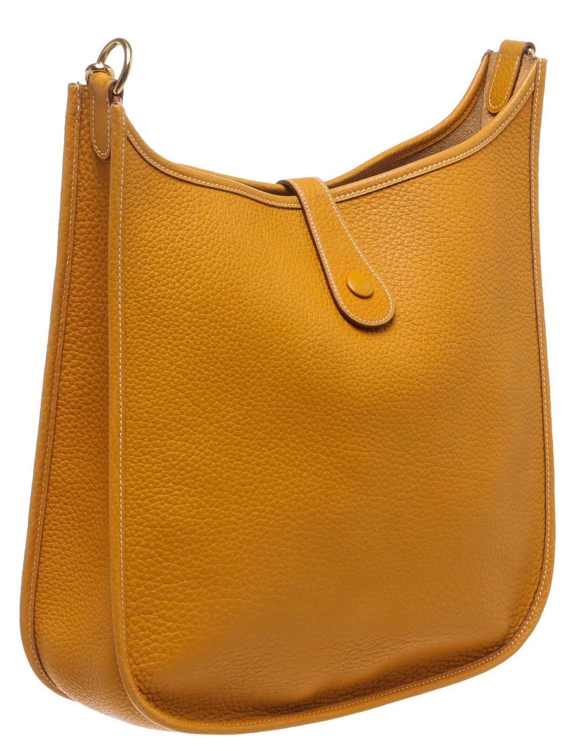 hermes yellow leather handbag evelyne  
