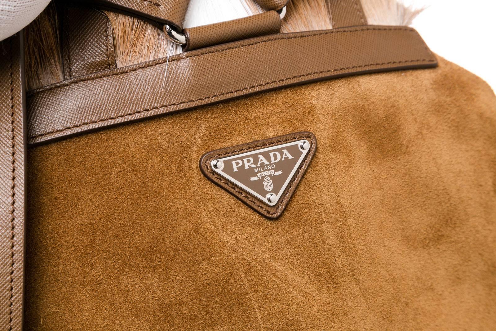 Prada Brown and White Suede and Springbok Fur Backpack  For Sale 4