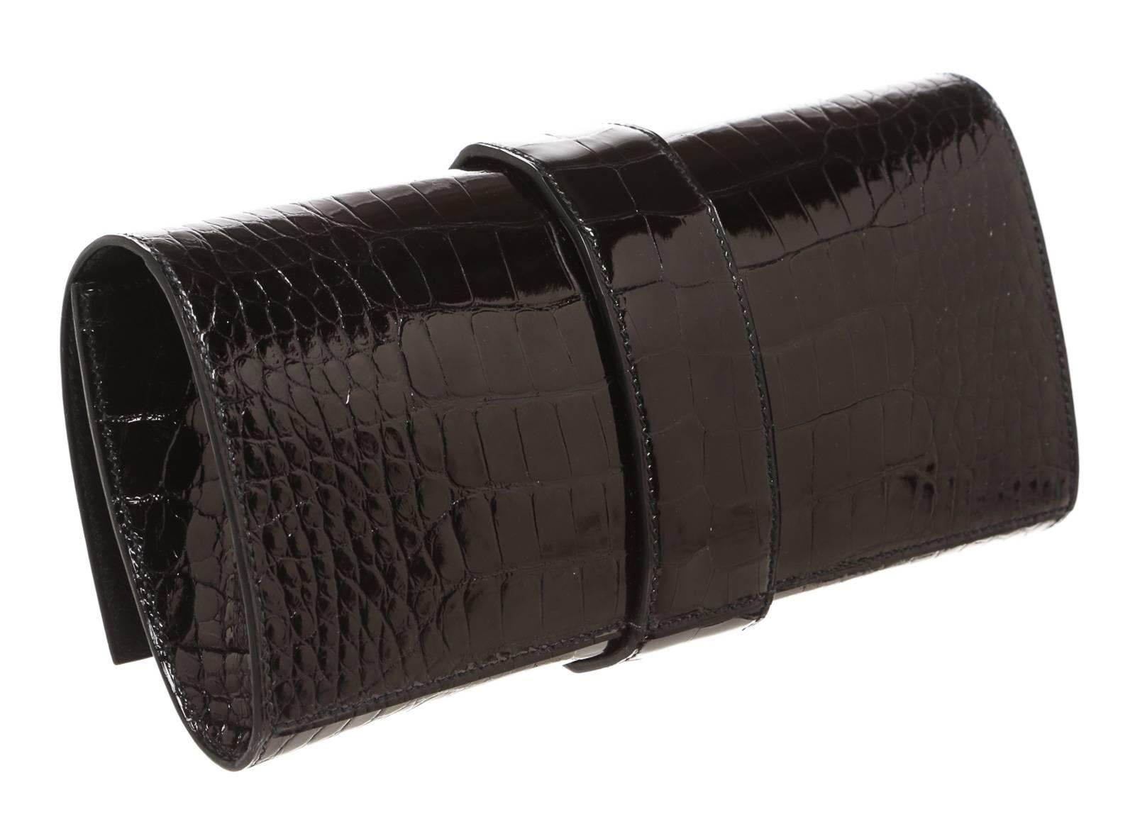 Hermes Black Alligator Medor 23cm Clutch Handbag In New Condition For Sale In Corona Del Mar, CA