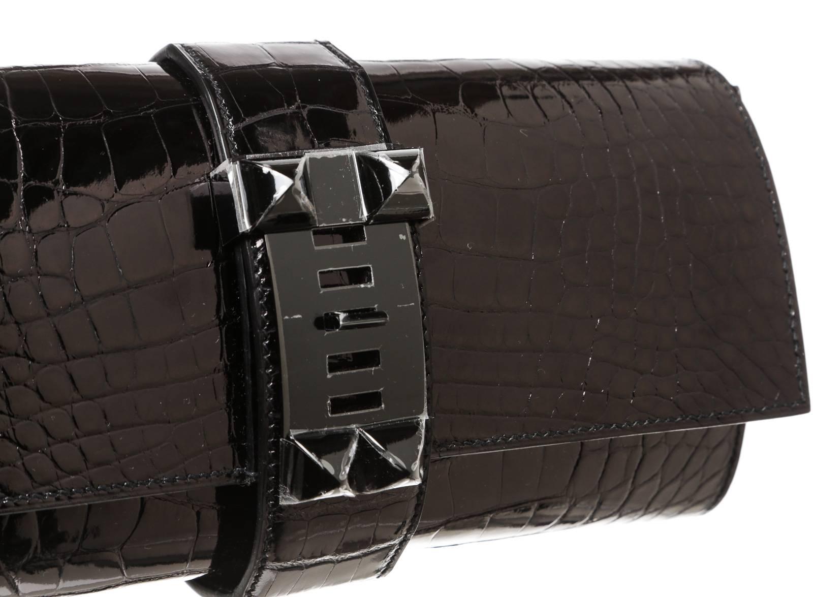 Hermes Black Alligator Medor 23cm Clutch Handbag For Sale 1