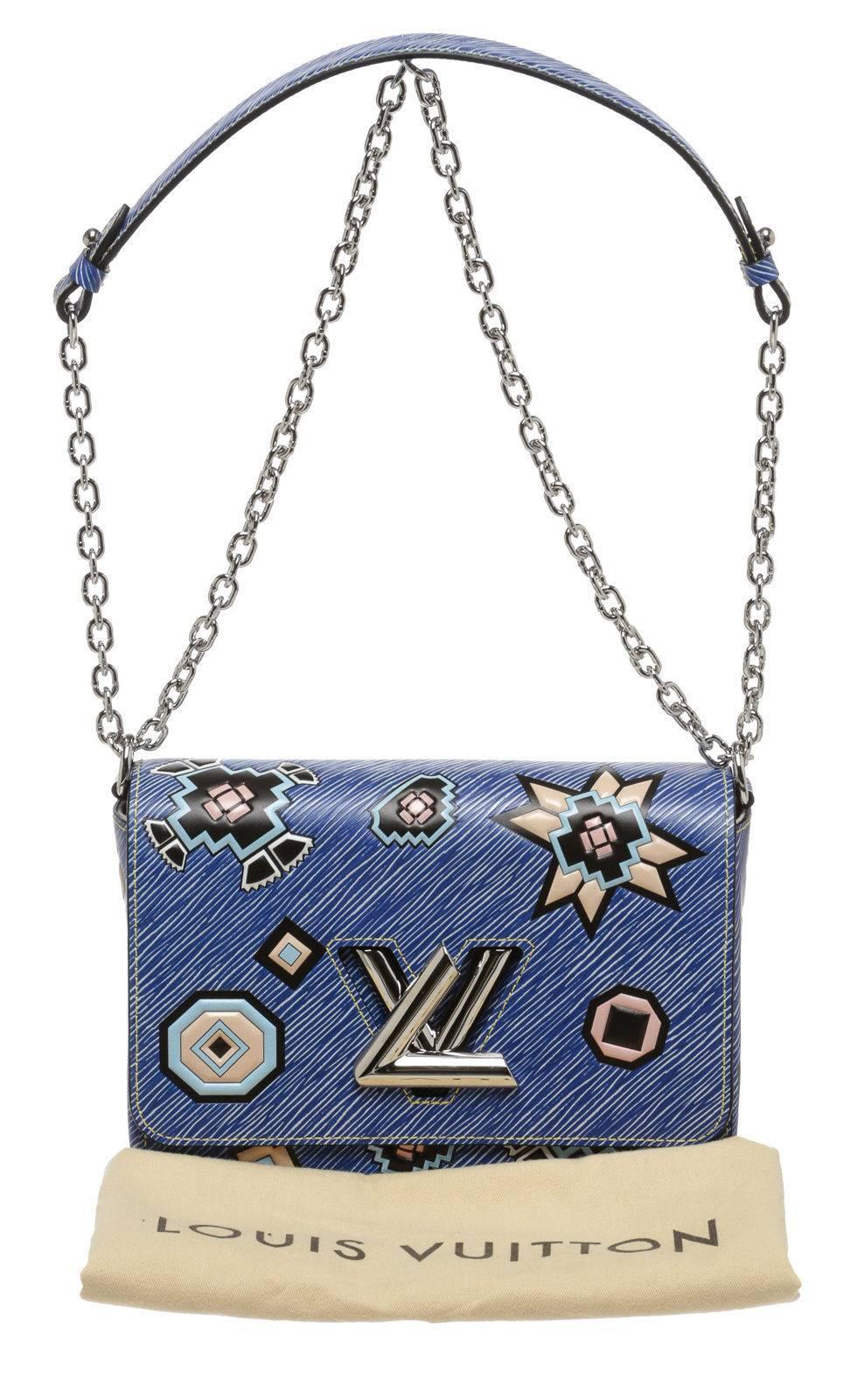 Louis Vuitton Blue Multicolor Epi Leather Twist MM Azteque Flap Shoulder Handbag For Sale 3