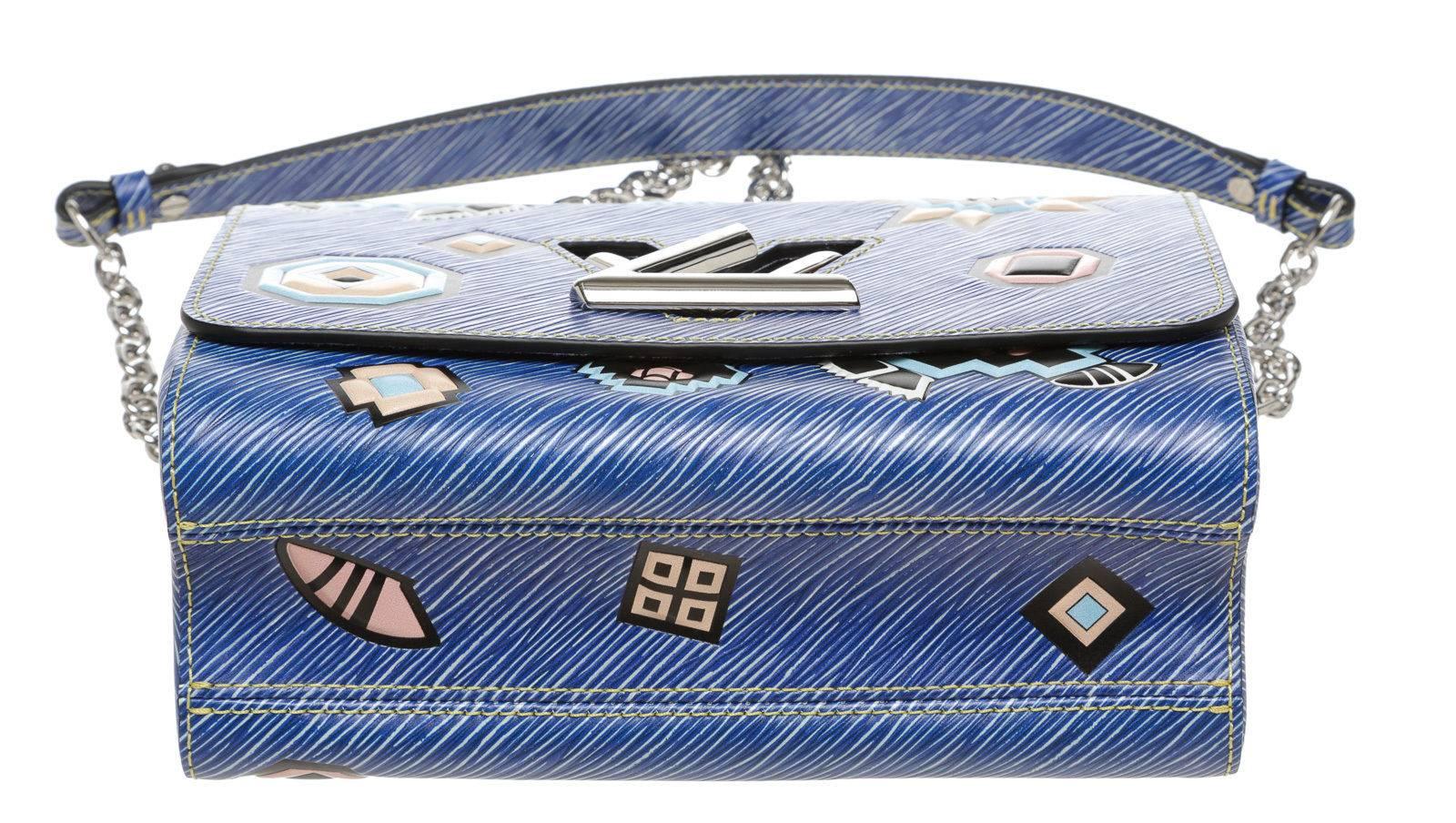 Gray Louis Vuitton Blue Multicolor Epi Leather Twist MM Azteque Flap Shoulder Handbag For Sale