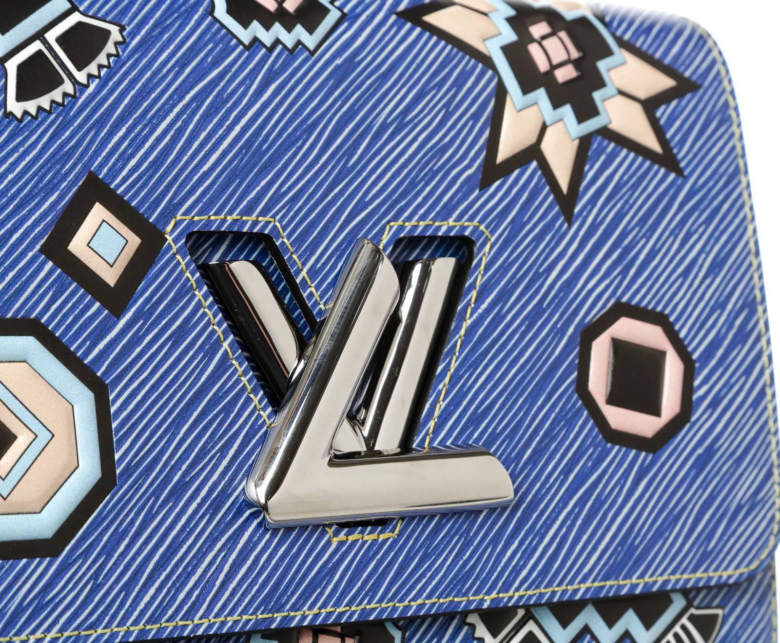 Louis Vuitton Blue Multicolor Epi Leather Twist MM Azteque Flap Shoulder Handbag For Sale 1