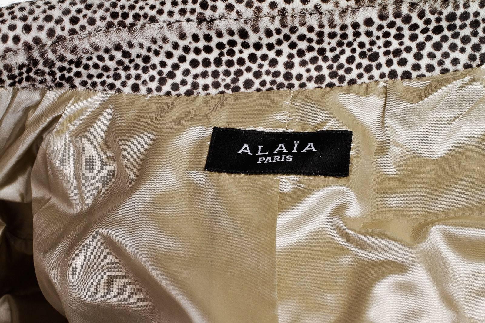 Alaia Brown and Cream Pony Hair Animal Print Motorcycle Jacket (Size 42) For Sale 3