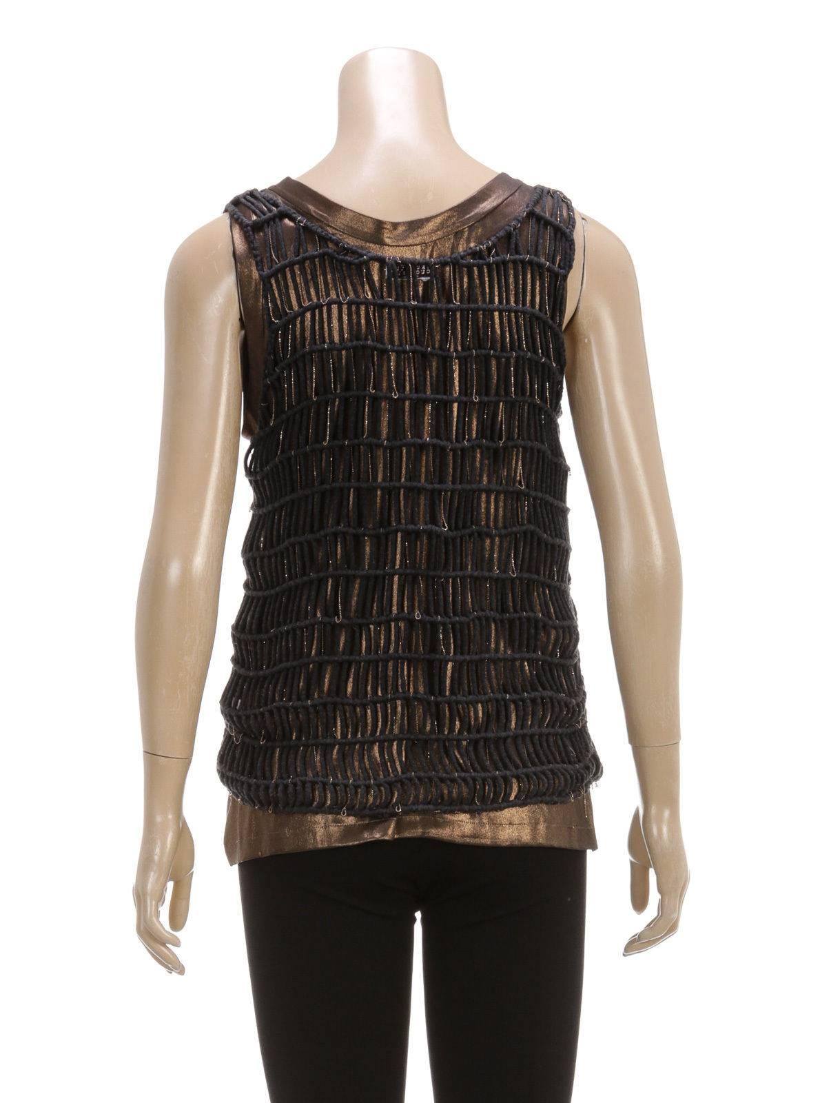 Brunello Cucinelli Bronze and Gray Knit Beaded Sleeveless Tank Top (Size M) For Sale 1