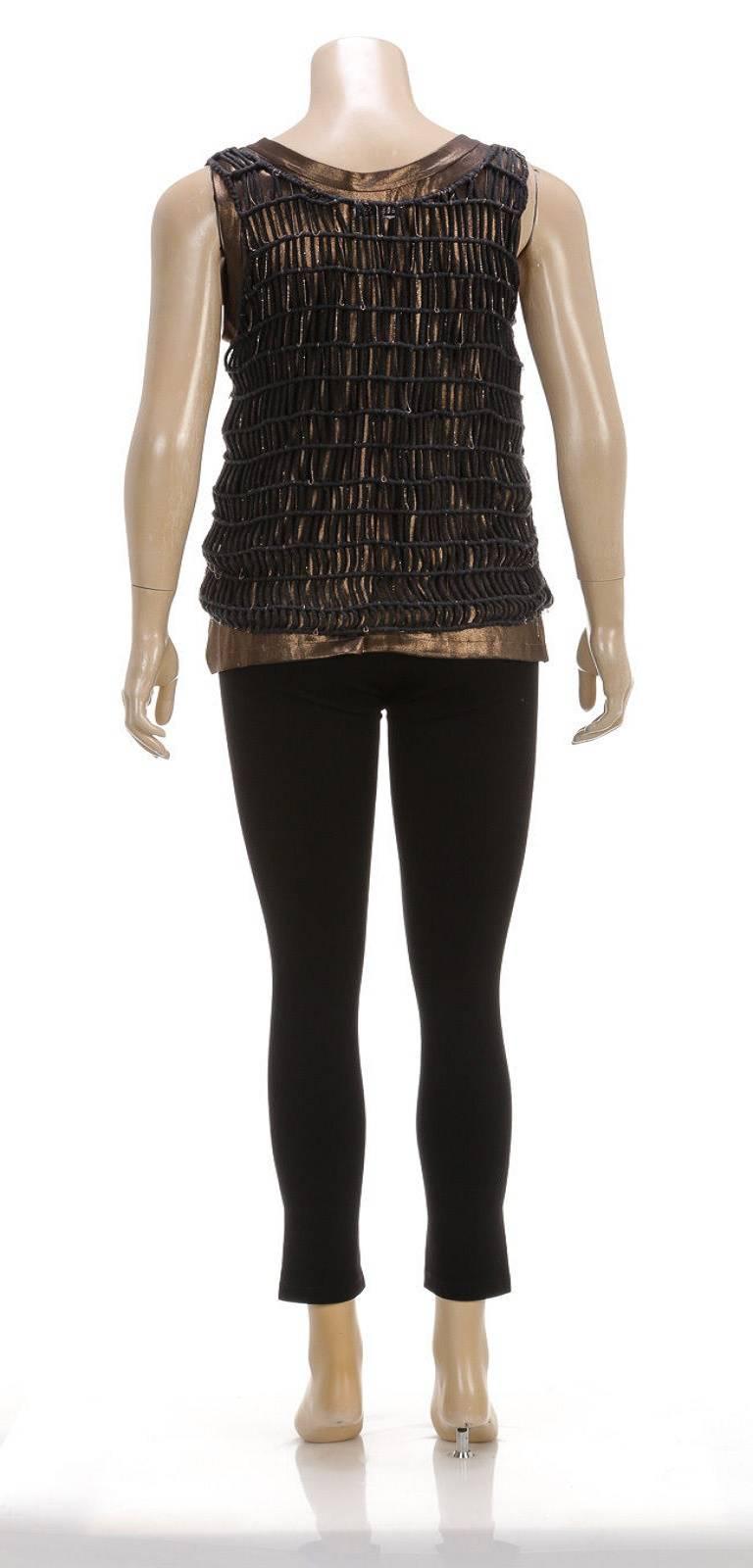 Women's Brunello Cucinelli Bronze and Gray Knit Beaded Sleeveless Tank Top (Size M) For Sale