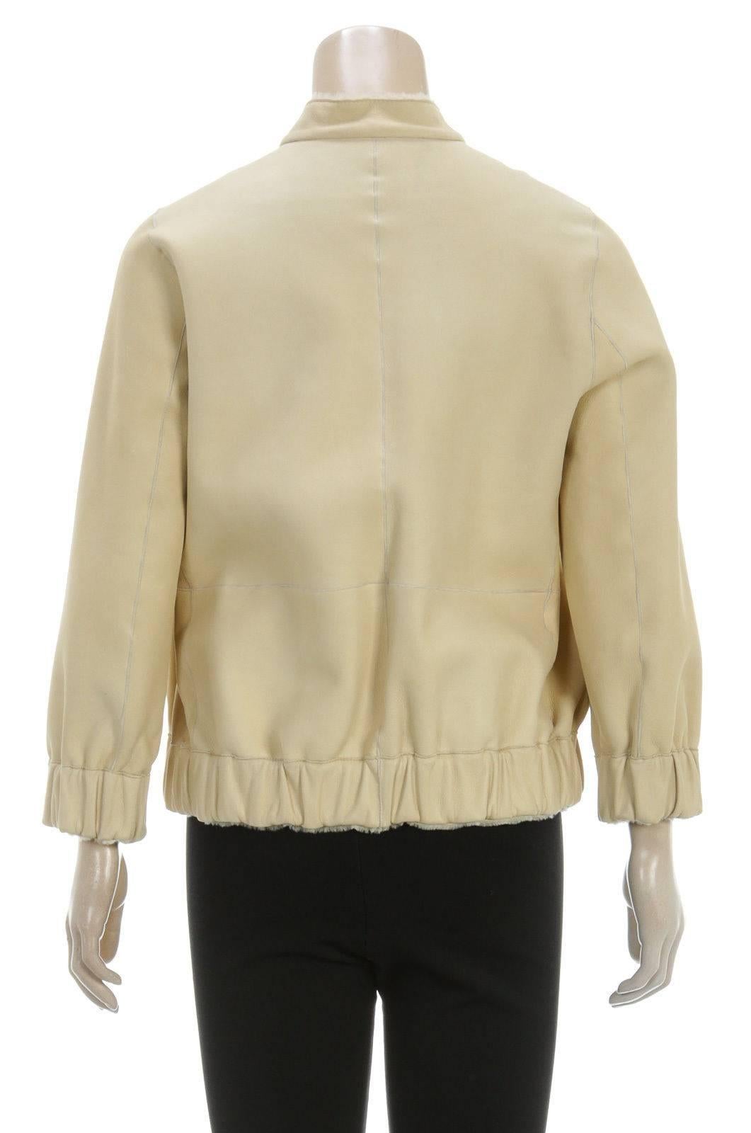 Brunello Cucinelli Cream Leather Reversible Jacket (Size 42)  For Sale 1