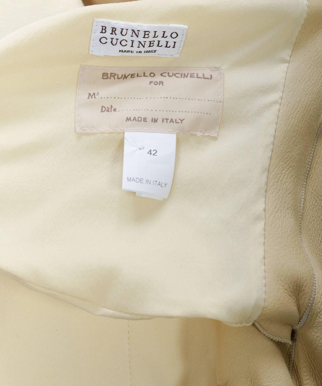 Brunello Cucinelli Cream Leather Reversible Jacket (Size 42)  For Sale 3