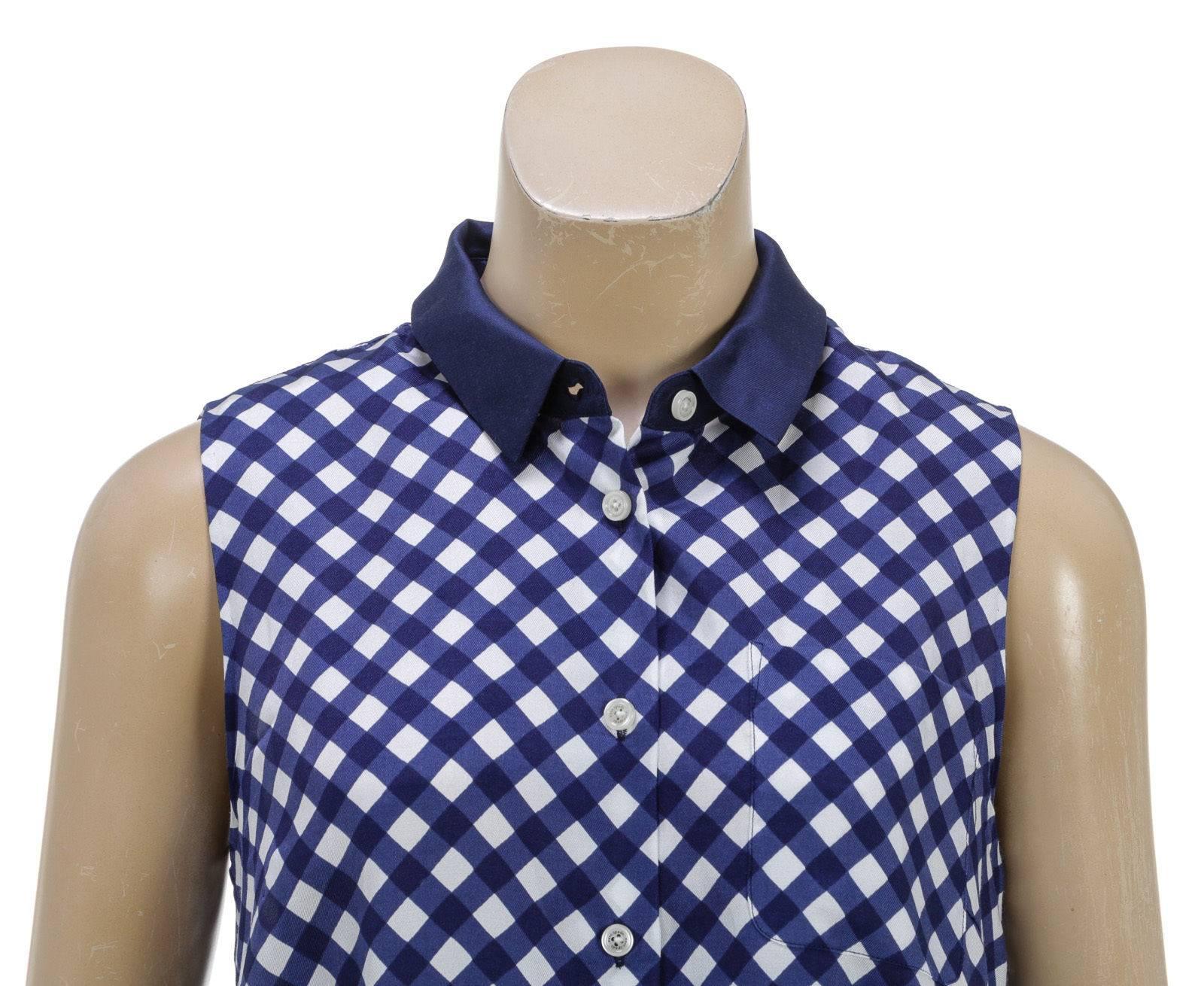 Kate Spade Blue and White Sleeveless Gingham Button Top (Size 8) For Sale 2