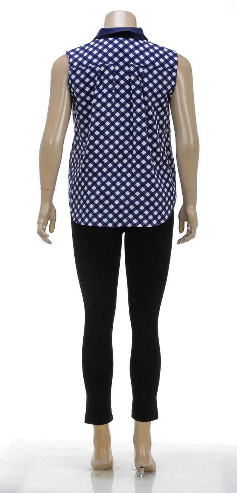 Women's Kate Spade Blue and White Sleeveless Gingham Button Top (Size 8) For Sale
