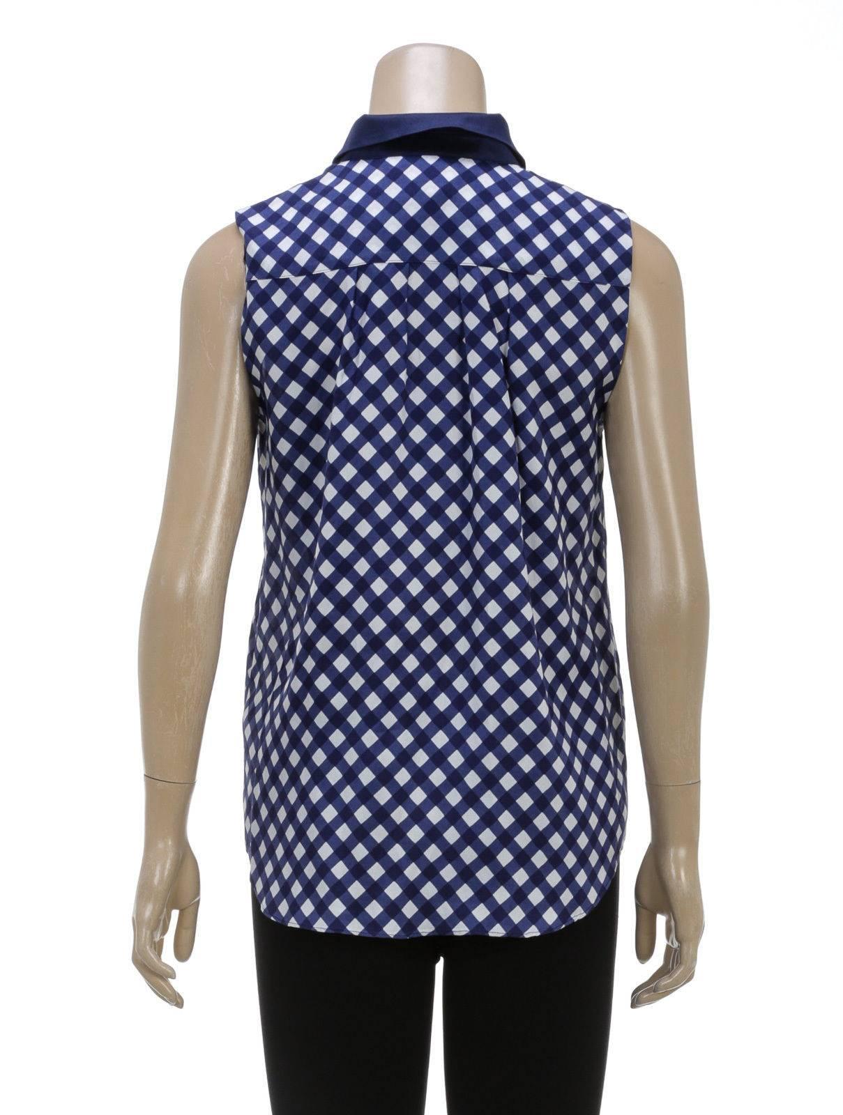 Kate Spade Blue and White Sleeveless Gingham Button Top (Size 8) For Sale 1