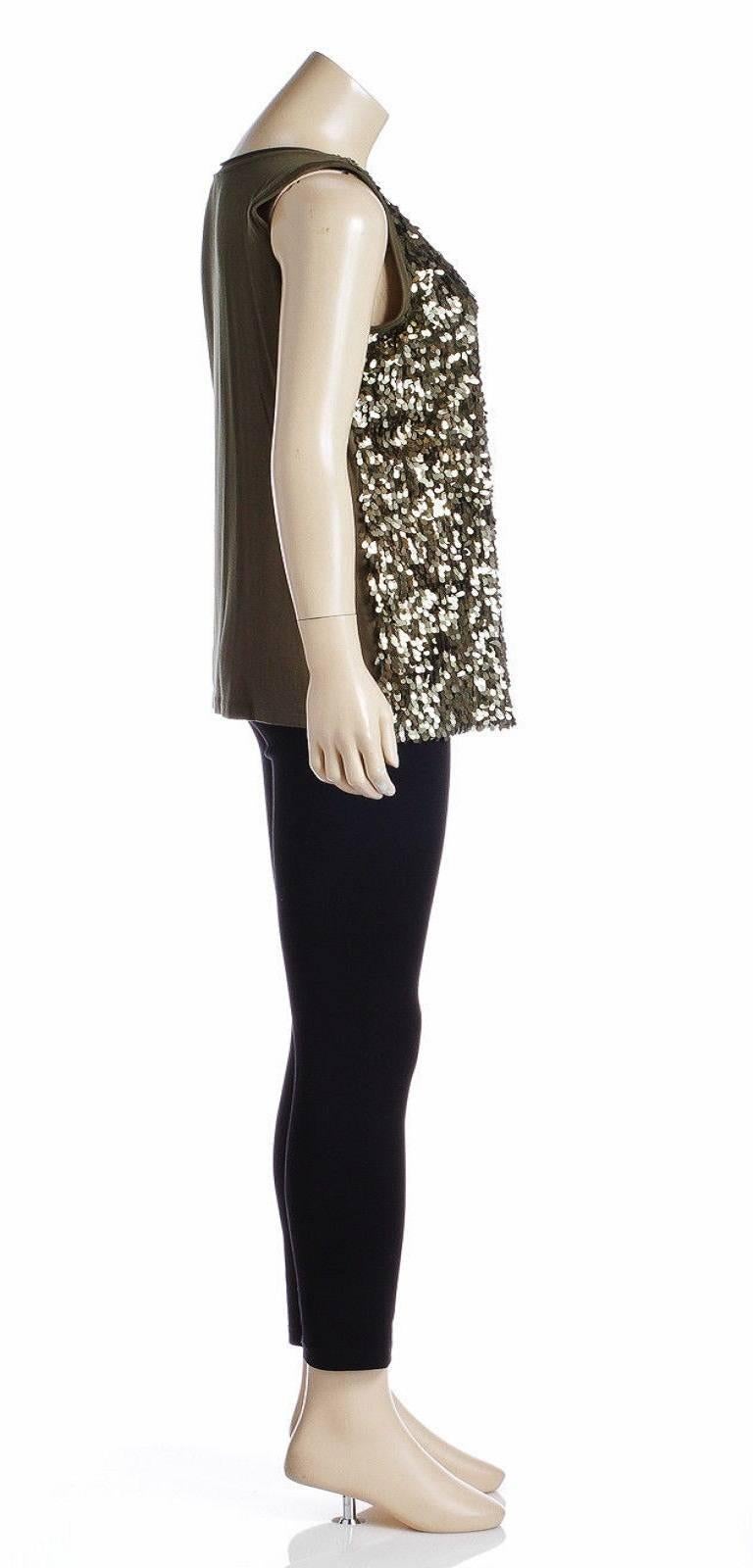 Calvin Klein Green Sleeveless Sequin Top (Size L) In Good Condition For Sale In Corona Del Mar, CA