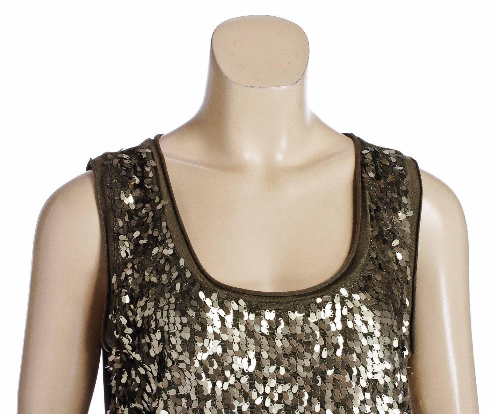 Calvin Klein Green Sleeveless Sequin Top (Size L) For Sale 2
