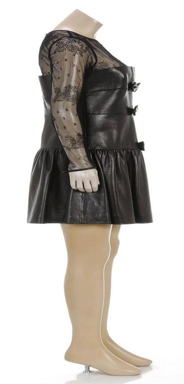 Valentino Black Long Sleeve Lace and Leather Drop Waist ...