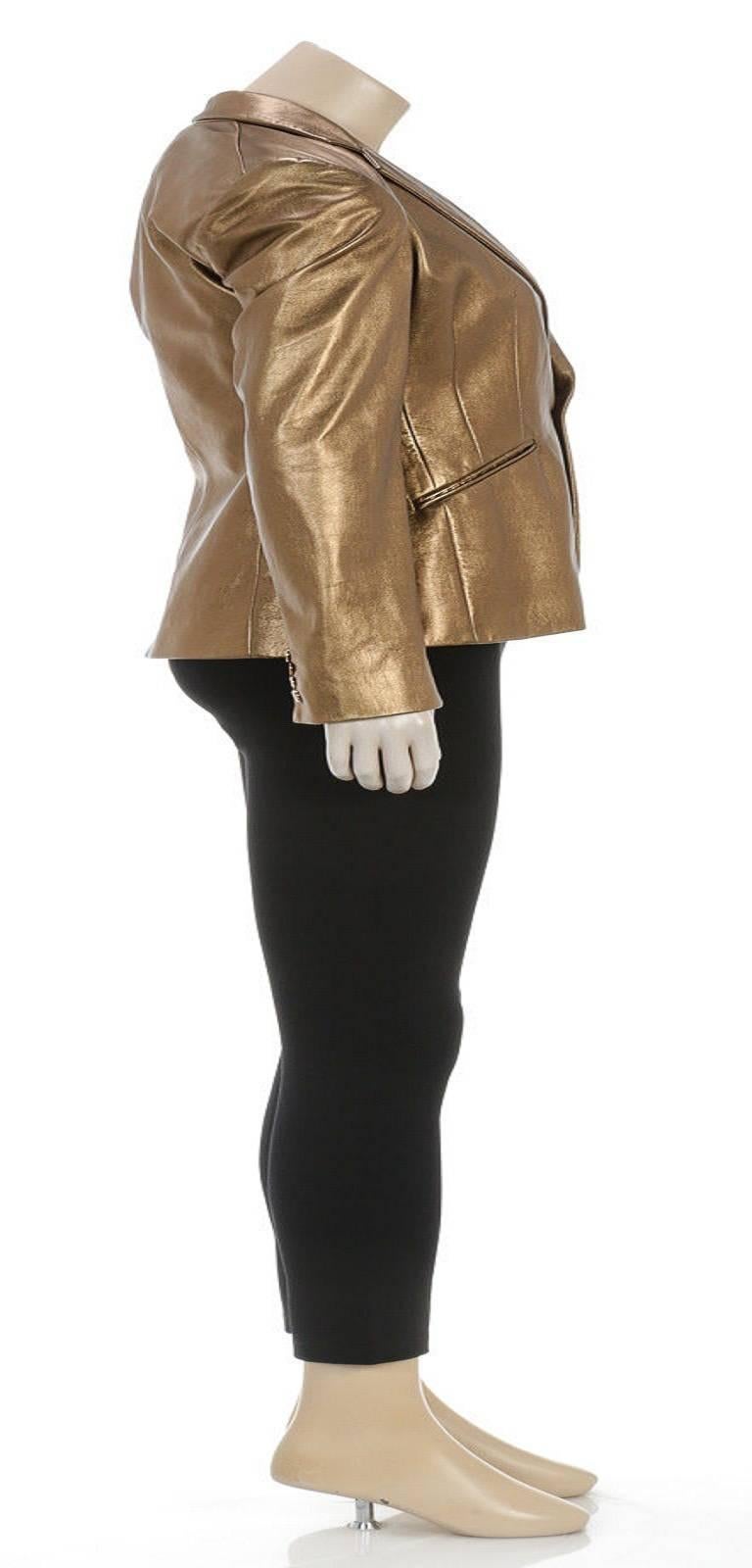 Ralph Lauren Gold Leather One Button Jacket (Size 4) NEW In Good Condition For Sale In Corona Del Mar, CA