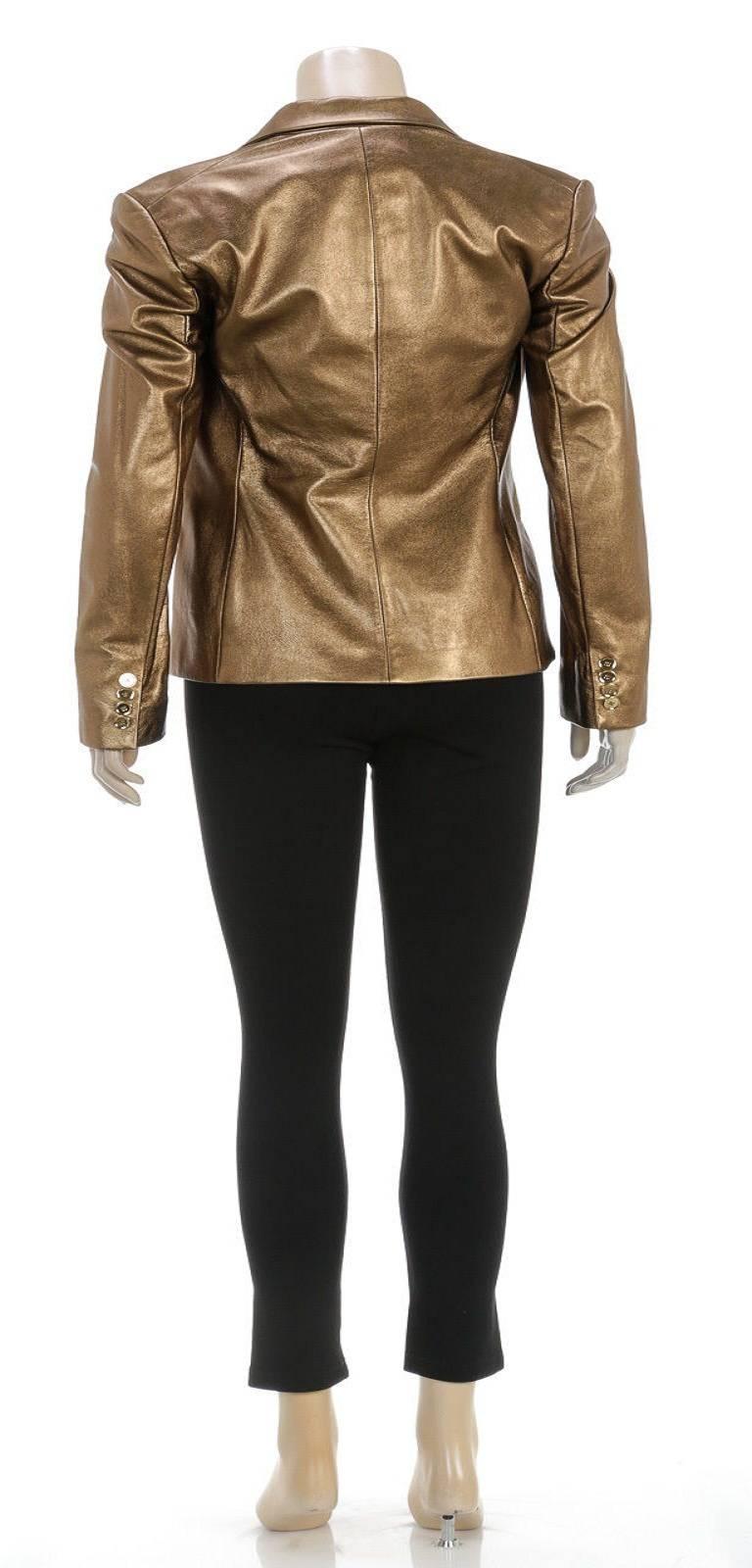 Women's Ralph Lauren Gold Leather One Button Jacket (Size 4) NEW For Sale