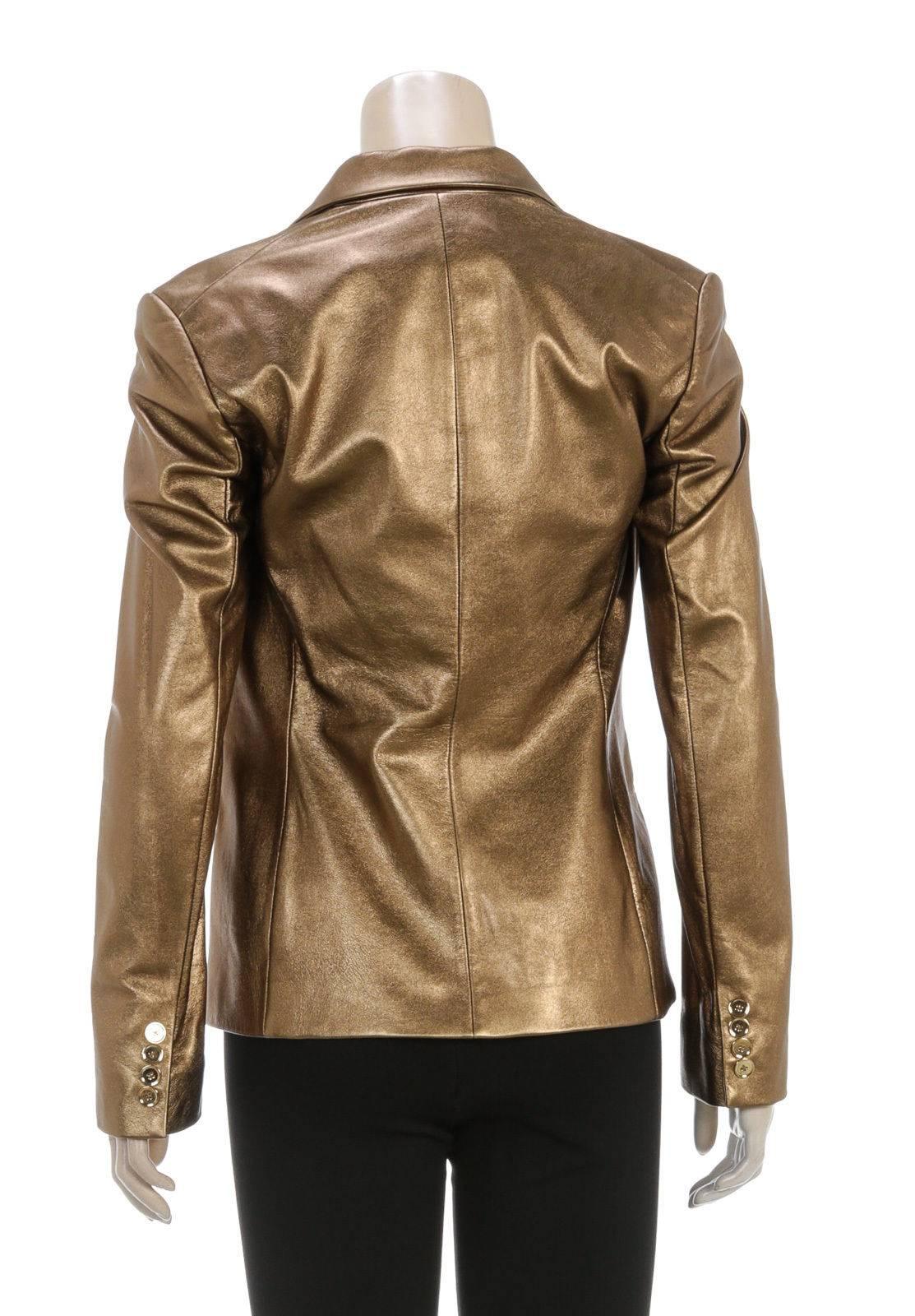 Ralph Lauren Gold Leather One Button Jacket (Size 4) NEW For Sale 1