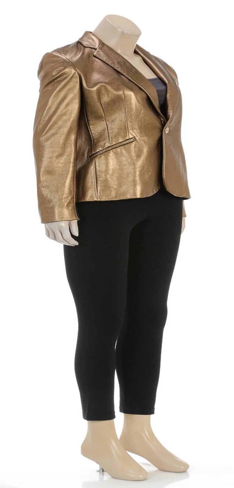 Brown Ralph Lauren Gold Leather One Button Jacket (Size 4) NEW For Sale