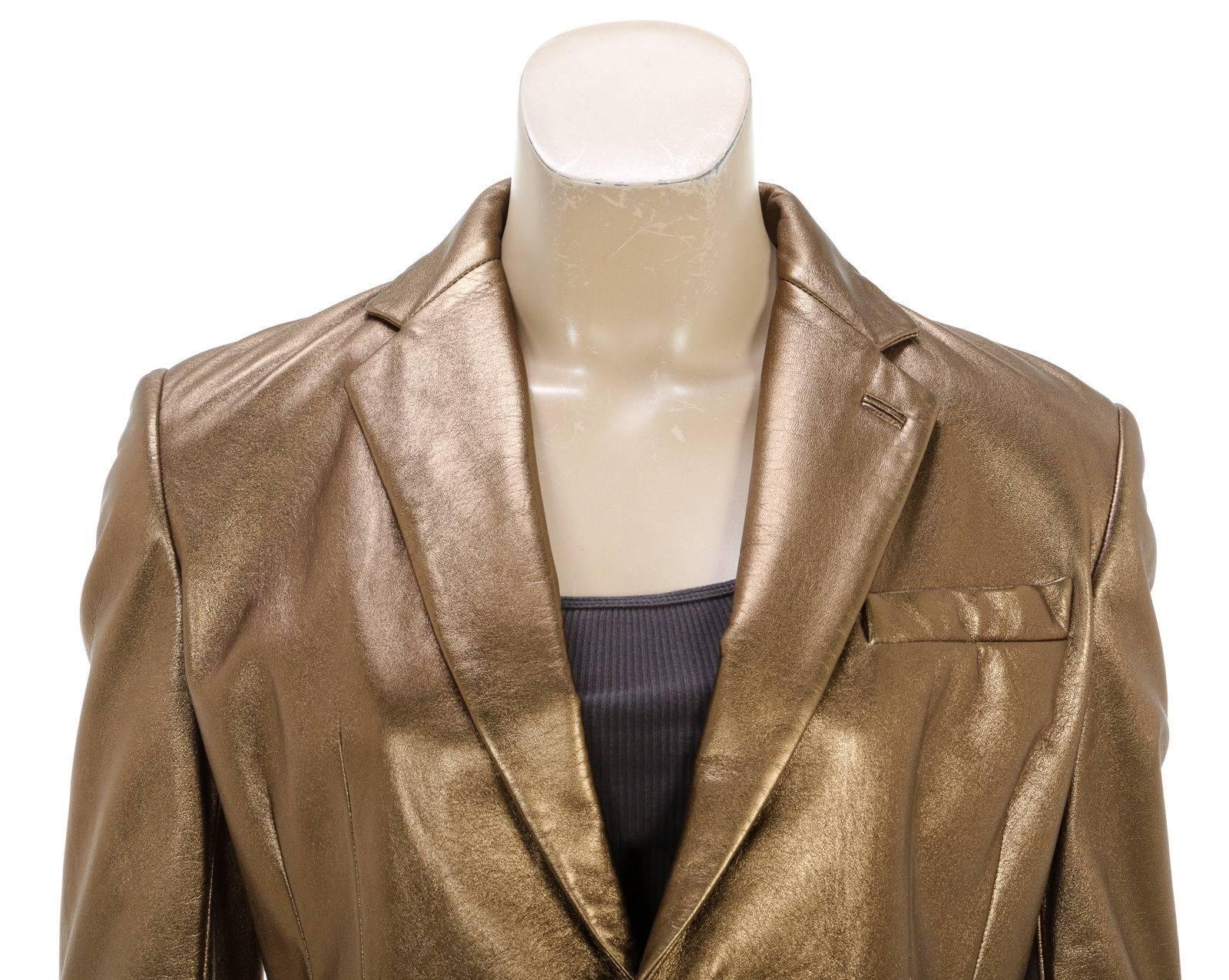 Ralph Lauren Gold Leather One Button Jacket (Size 4) NEW For Sale 2