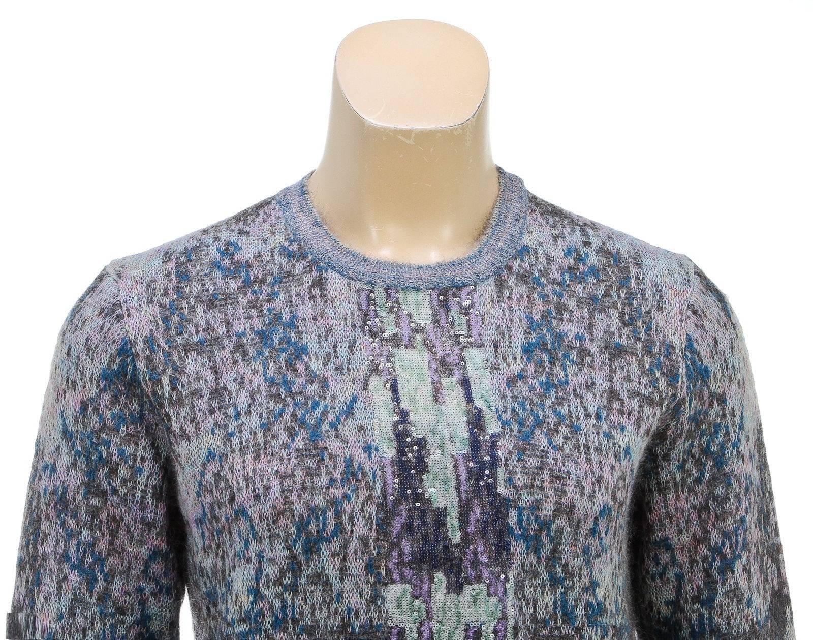 Chanel Gray Multicolor Long Sleeve Sequin Sweater (Size 36) For Sale 3