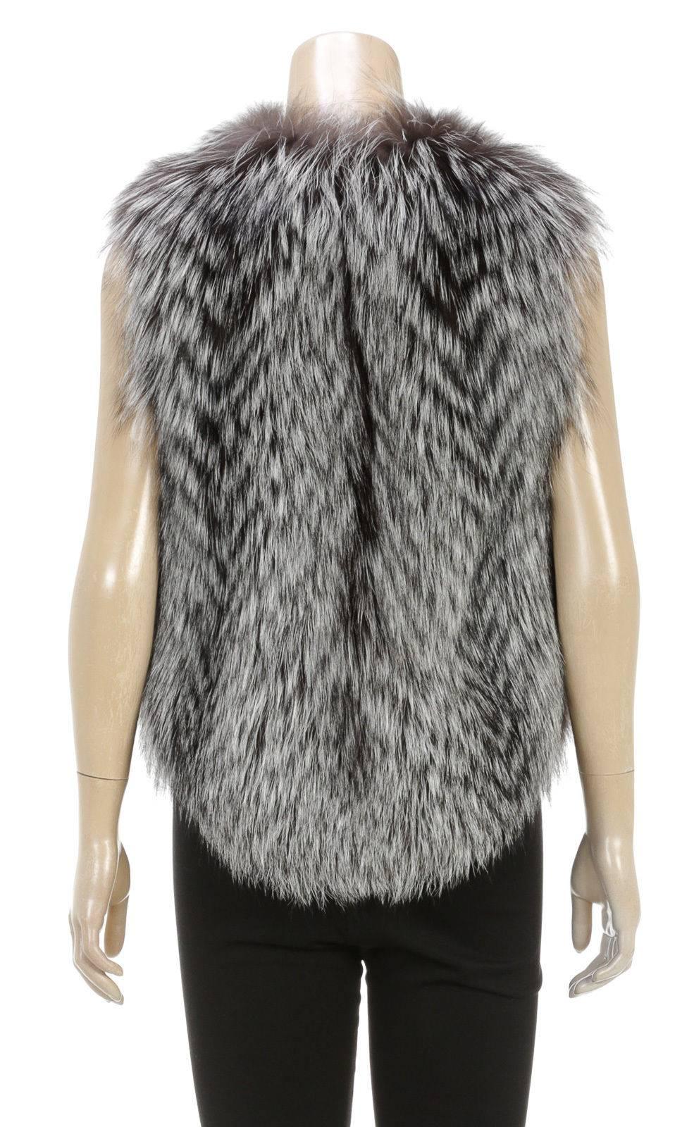 Gray Louis Vuitton Brown and White Silver Fox Fur Vest (Size 36) For Sale