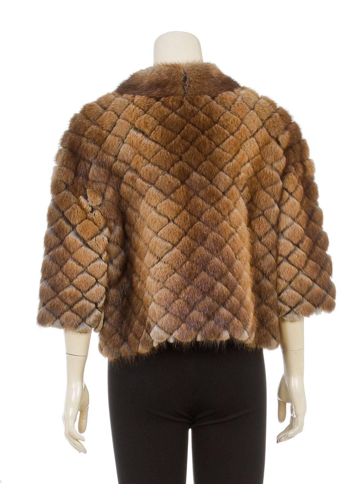 J. Mendel Brown Quilted Muskrat Fur Jacket (Size 12) For Sale 2