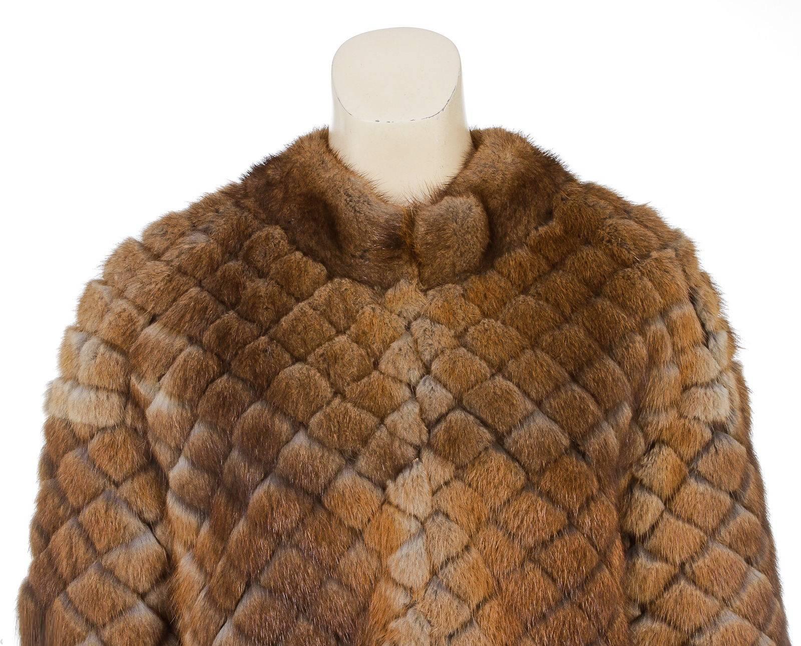 J. Mendel Brown Quilted Muskrat Fur Jacket (Size 12) For Sale 3