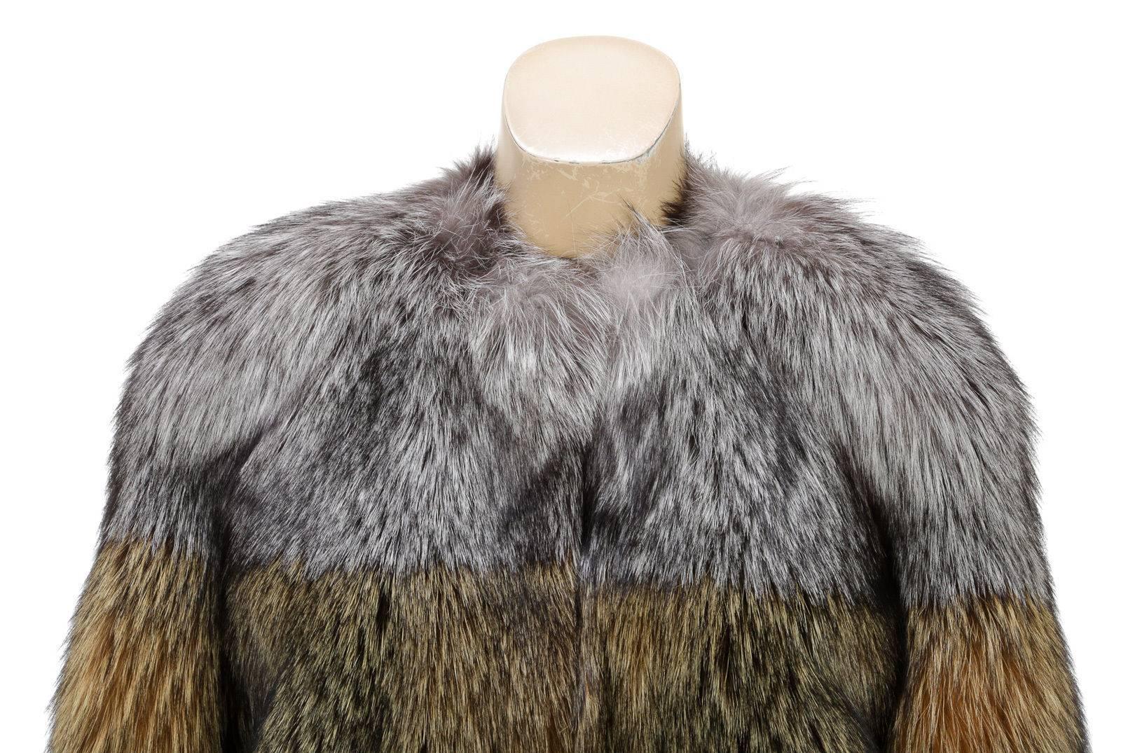 Lanvin Brown and Gray Fox Fur Zip Jacket (Size 38) For Sale 3