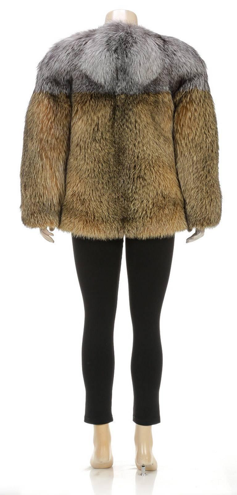 Lanvin Brown and Gray Fox Fur Zip Jacket (Size 38) For Sale 1