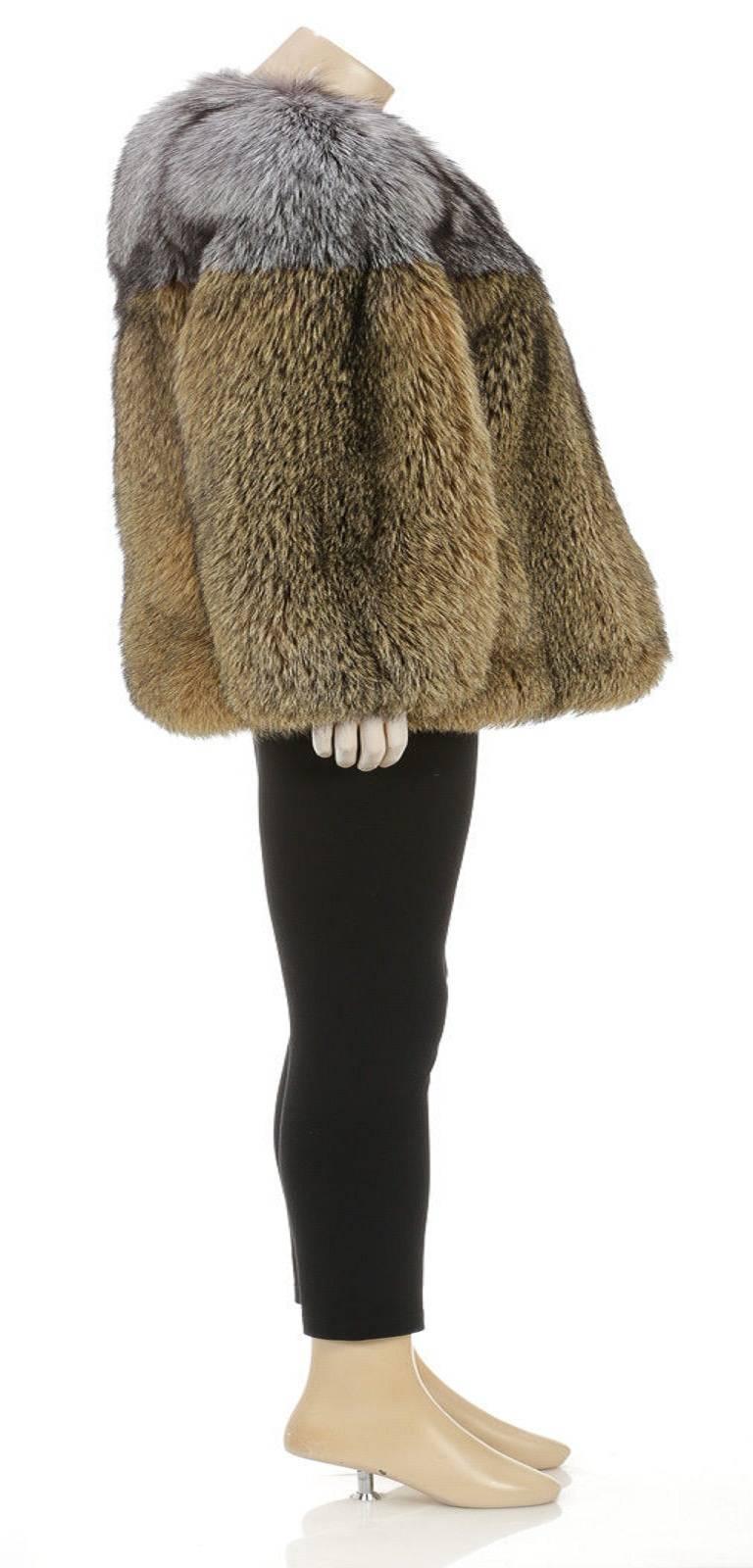 Women's Lanvin Brown and Gray Fox Fur Zip Jacket (Size 38) For Sale