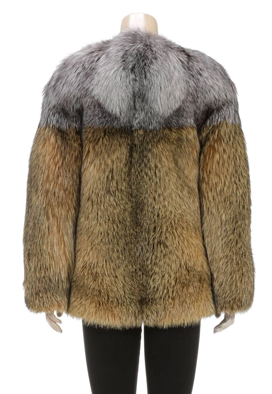 Lanvin Brown and Gray Fox Fur Zip Jacket (Size 38) For Sale 2