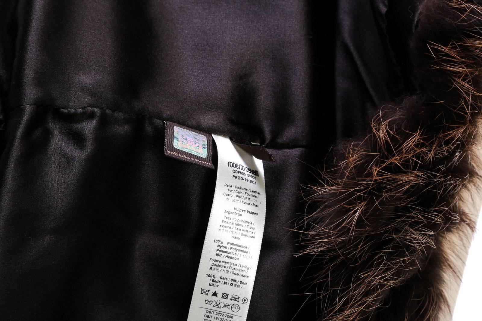 Roberto Cavalli Brown Multicolor Half Sleeve Beaded Shoulder Crop Fur Coat (Size For Sale 4