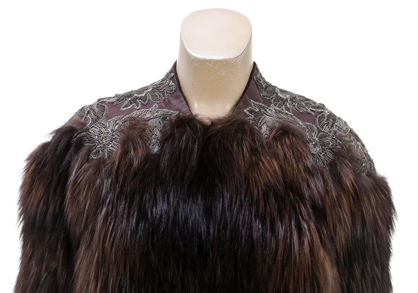 Roberto Cavalli Brown Multicolor Half Sleeve Beaded Shoulder Crop Fur Coat (Size For Sale 2