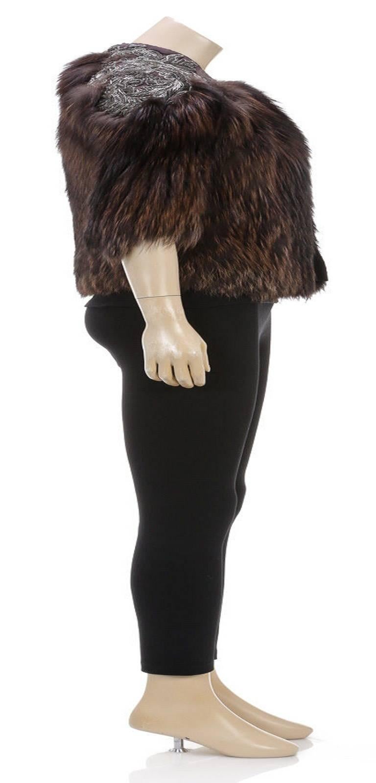 Black Roberto Cavalli Brown Multicolor Half Sleeve Beaded Shoulder Crop Fur Coat (Size For Sale