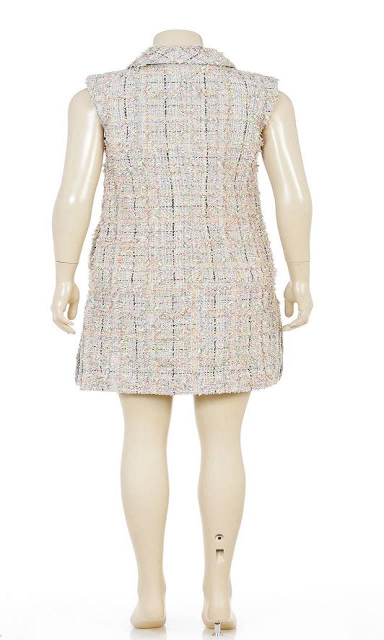 Women's Chanel Gray Multicolor Sleeveless Tweed Knit Zipper Dress 14S (Size 36) For Sale