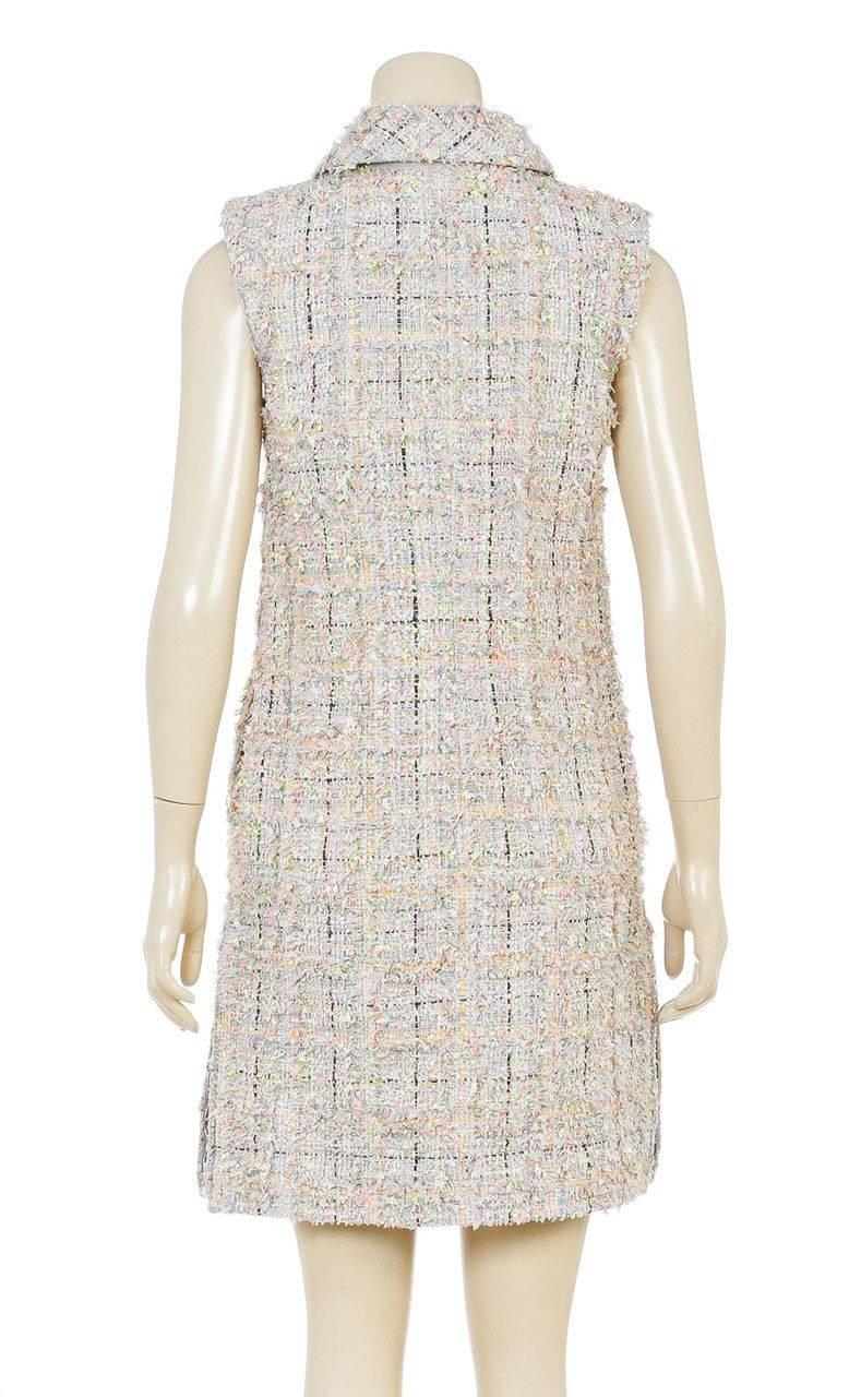 Chanel Gray Multicolor Sleeveless Tweed Knit Zipper Dress 14S (Size 36) For Sale 1