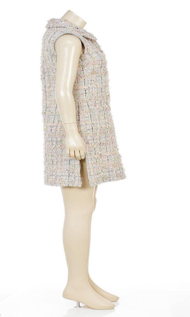 Beige Chanel Gray Multicolor Sleeveless Tweed Knit Zipper Dress 14S (Size 36) For Sale